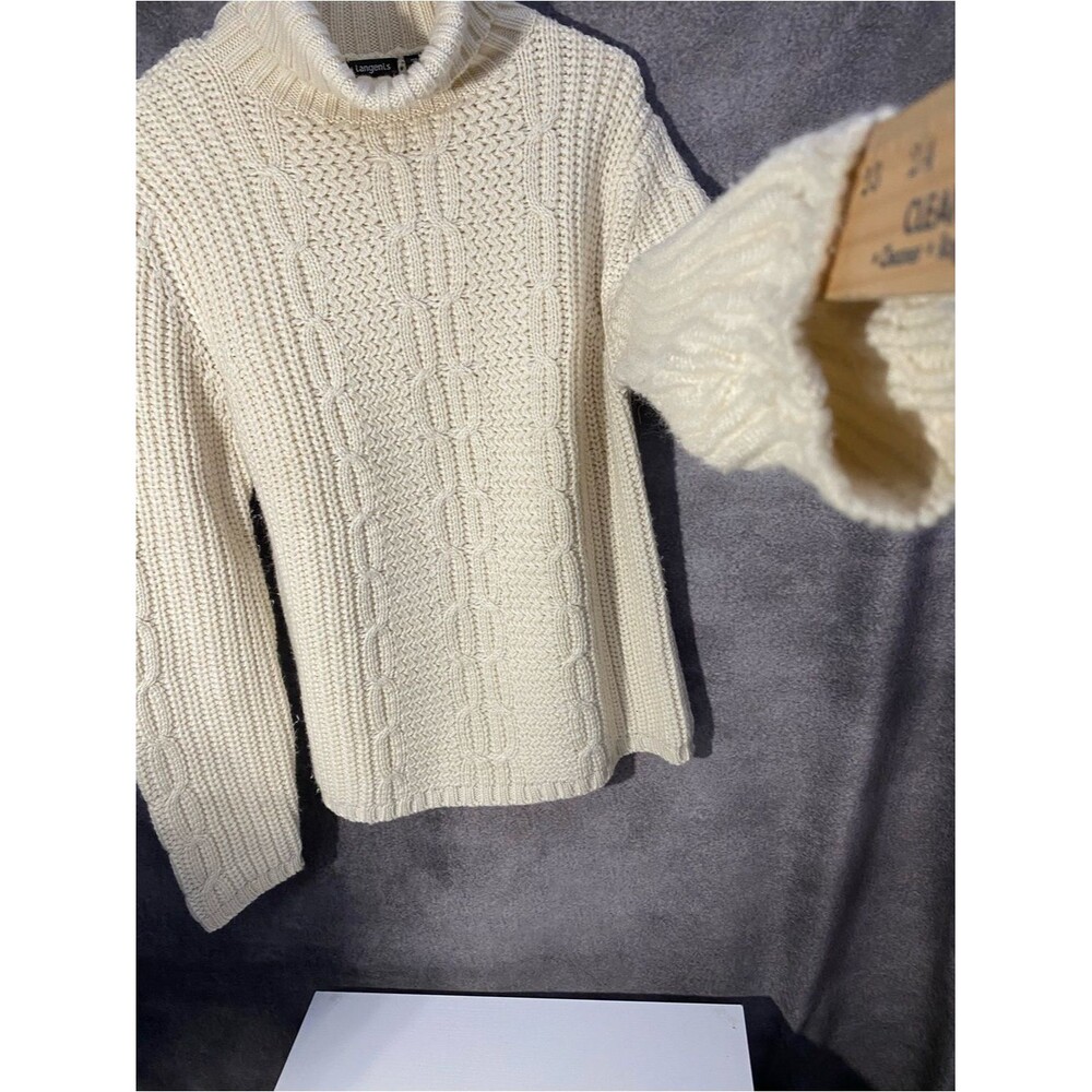 Vintage Tangents Cable Knit Turtleneck Sweater Womens L Cream Wool Blend - Picture 7 of 7